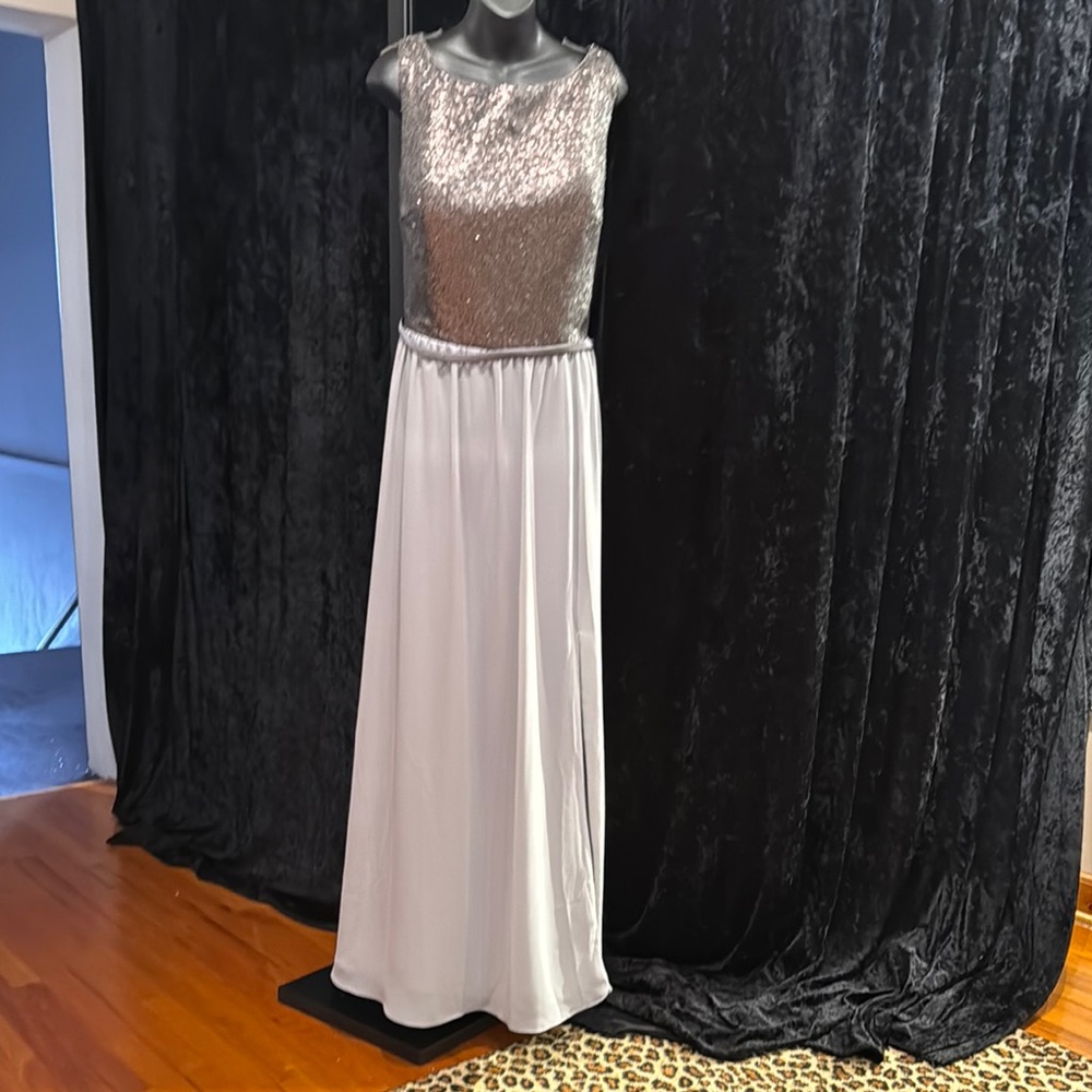 Christina Wu Charcoal Matte Sequin Backless Gown - Picture 3 of 5
